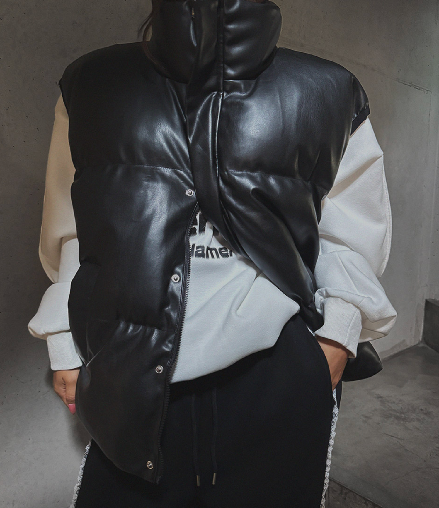 韓國 streetfs lagirl 皮革羽絨背心