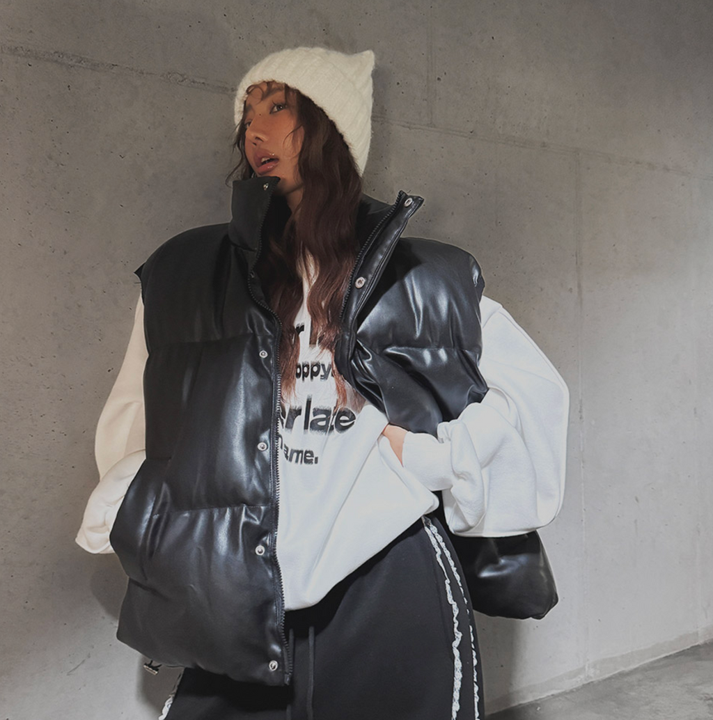 韓國 streetfs lagirl 皮革羽絨背心