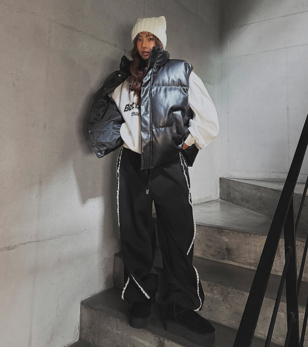 韓國 streetfs lagirl 皮革羽絨背心