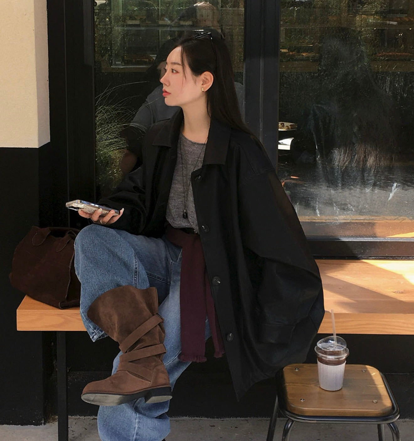 韓國 Beidelli oversized 工裝風 皮夾克