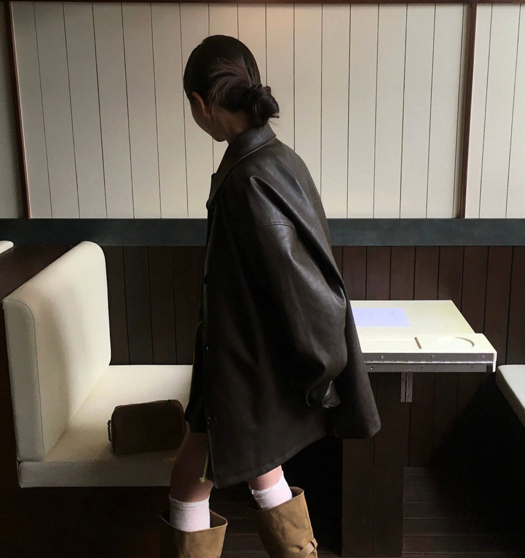 韓國 Beidelli oversized 工裝風 皮夾克