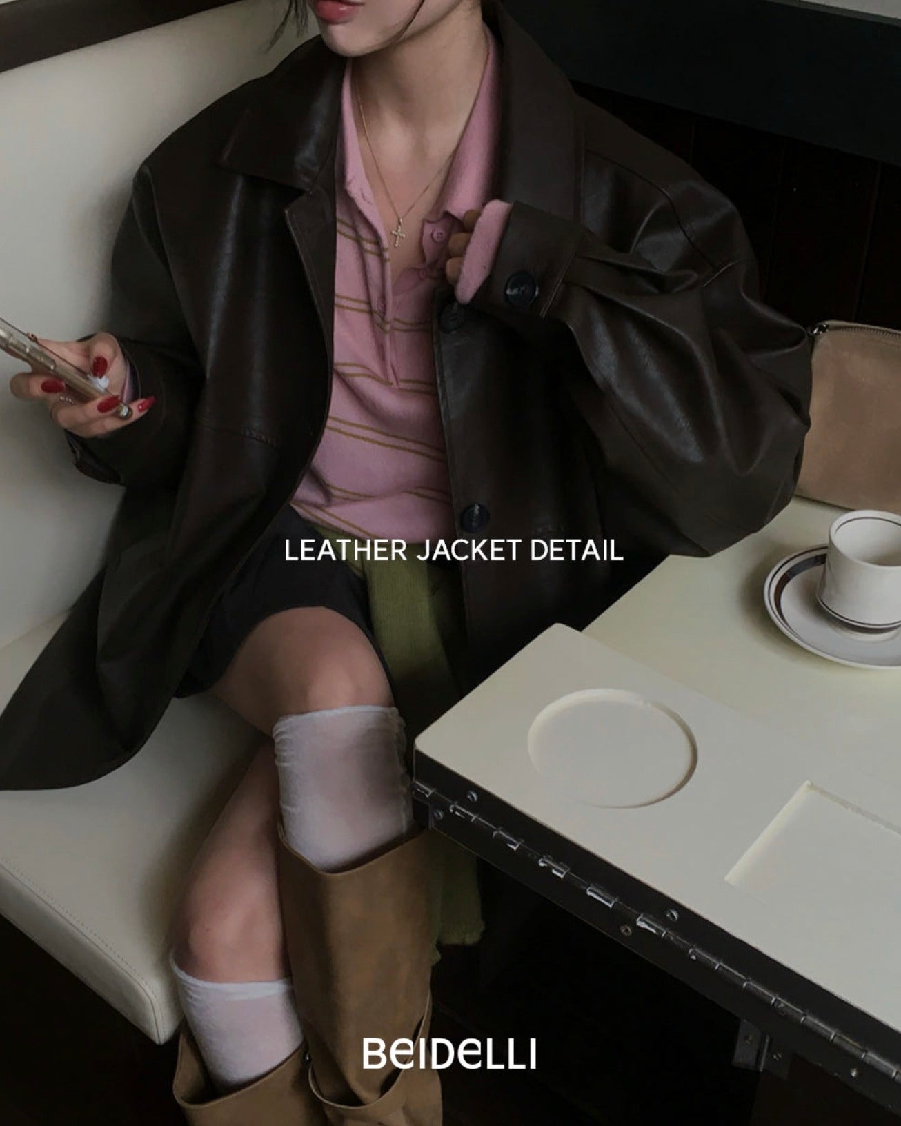 韓國 Beidelli oversized 工裝風 皮夾克