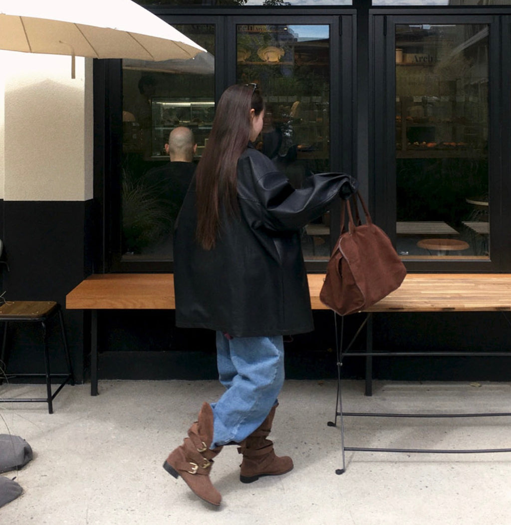 韓國 Beidelli oversized 工裝風 皮夾克