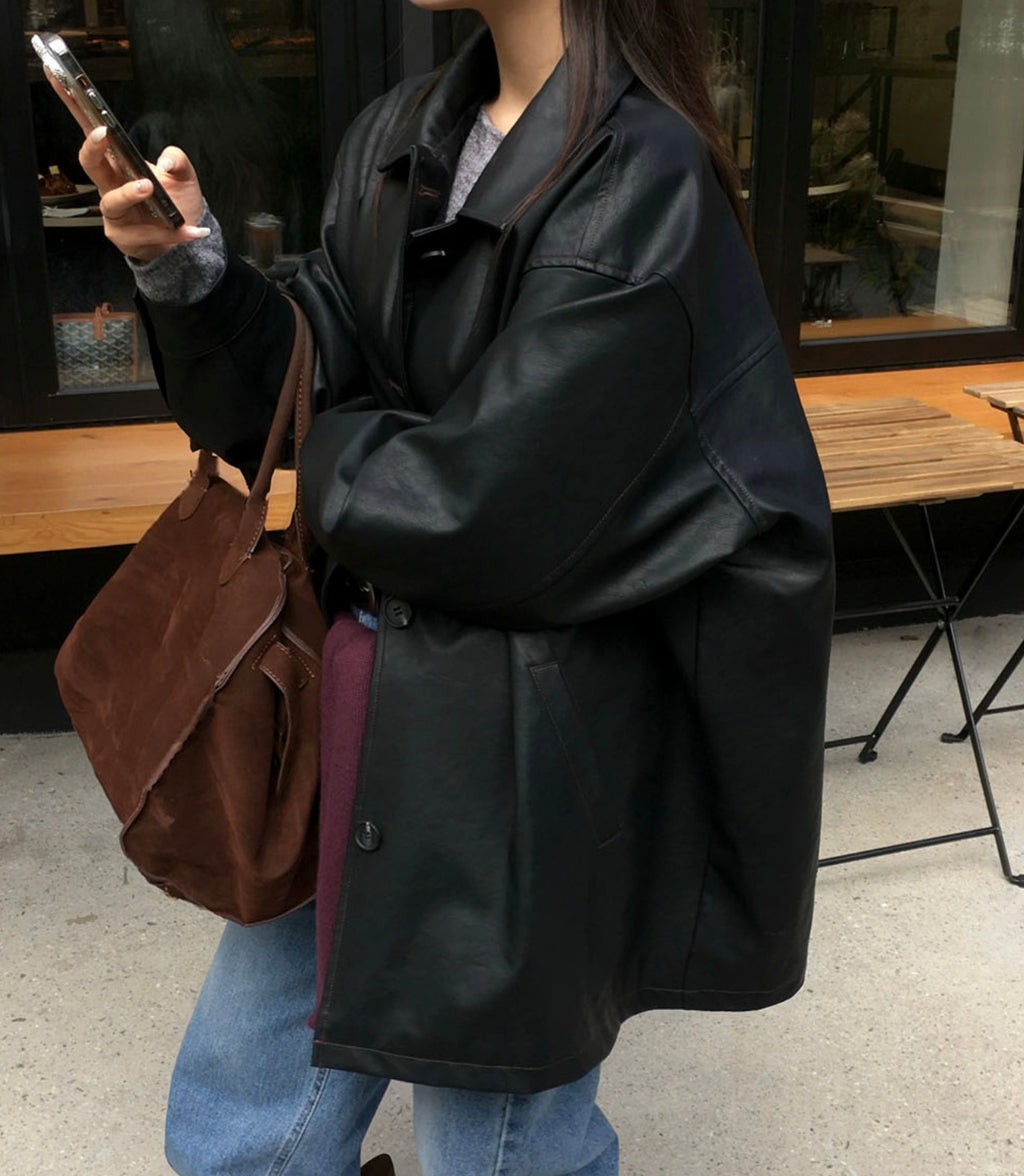 韓國 Beidelli oversized 工裝風 皮夾克