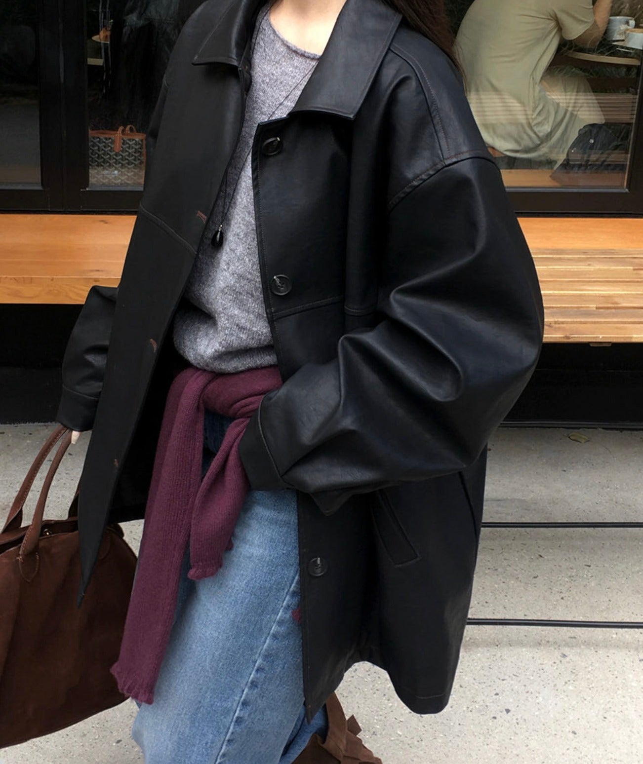 韓國 Beidelli oversized 工裝風 皮夾克