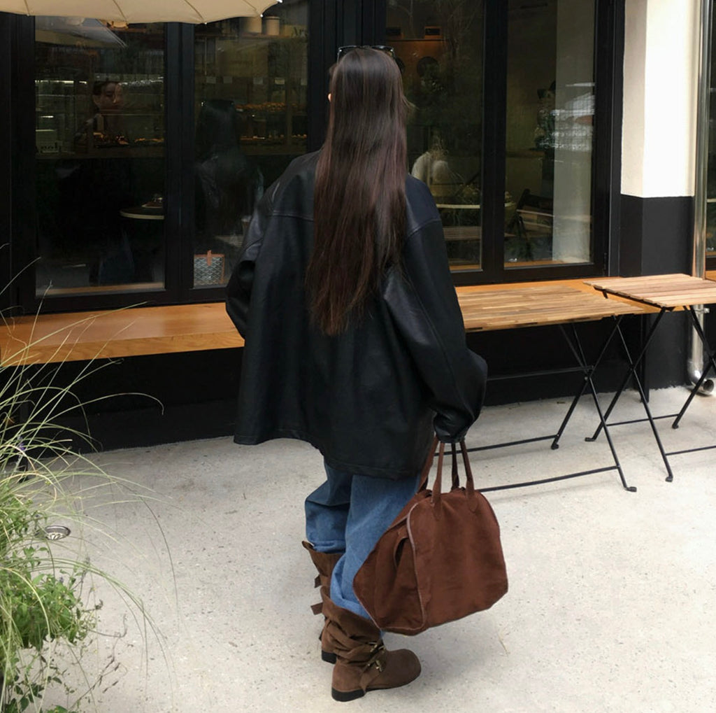 韓國 Beidelli oversized 工裝風 皮夾克