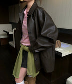 韓國 Beidelli oversized 工裝風 皮夾克