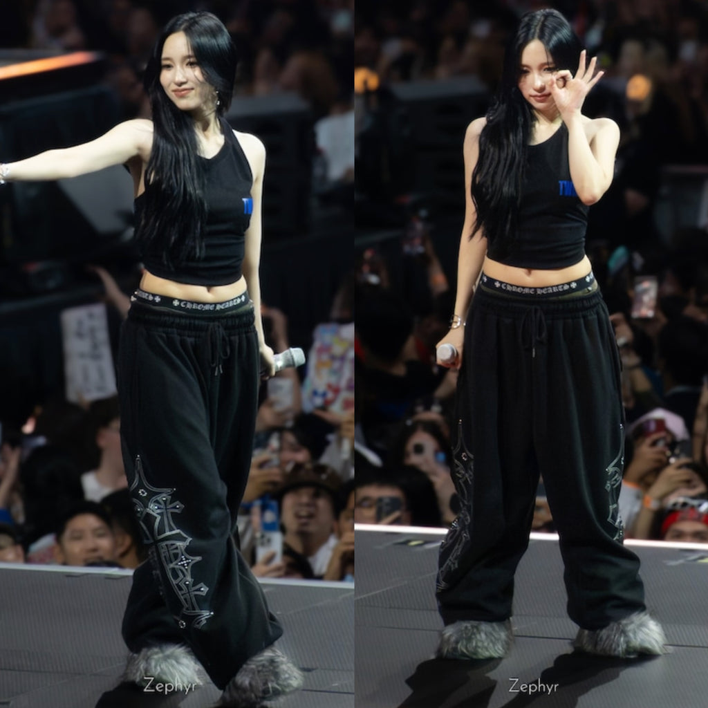 🇰🇷 韓國EASY NO EASY 十字架 水晶 刺繡 寬褲