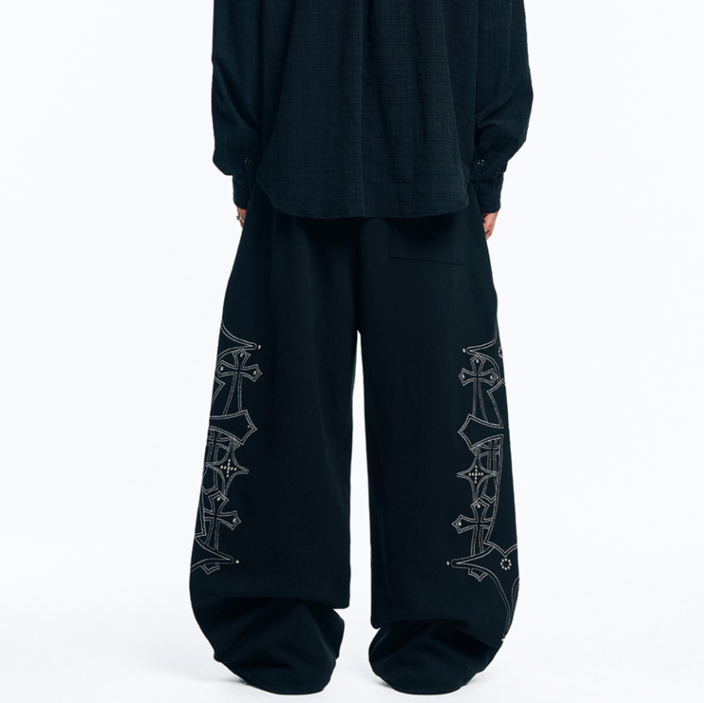 🇰🇷 韓國EASY NO EASY 十字架 水晶 刺繡 寬褲