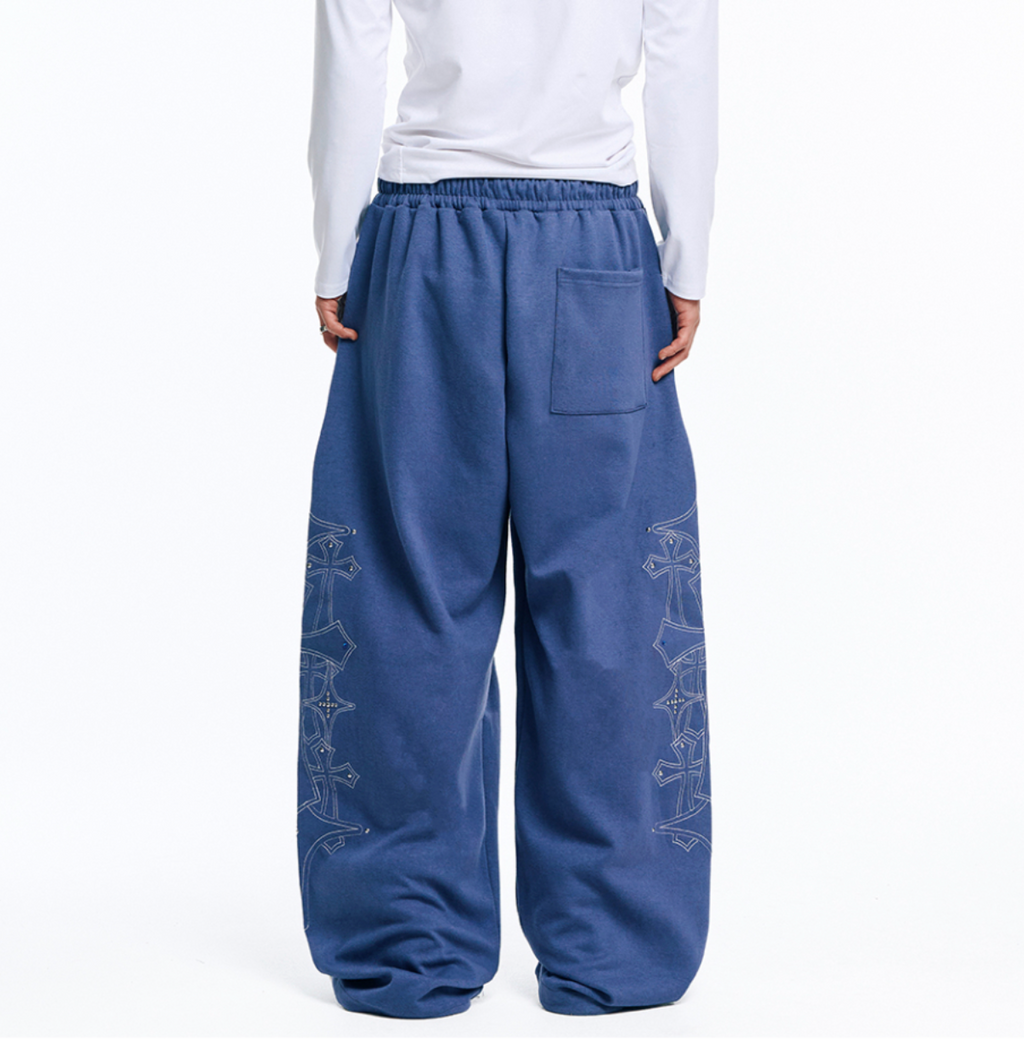 🇰🇷 韓國EASY NO EASY 十字架 水晶 刺繡 寬褲