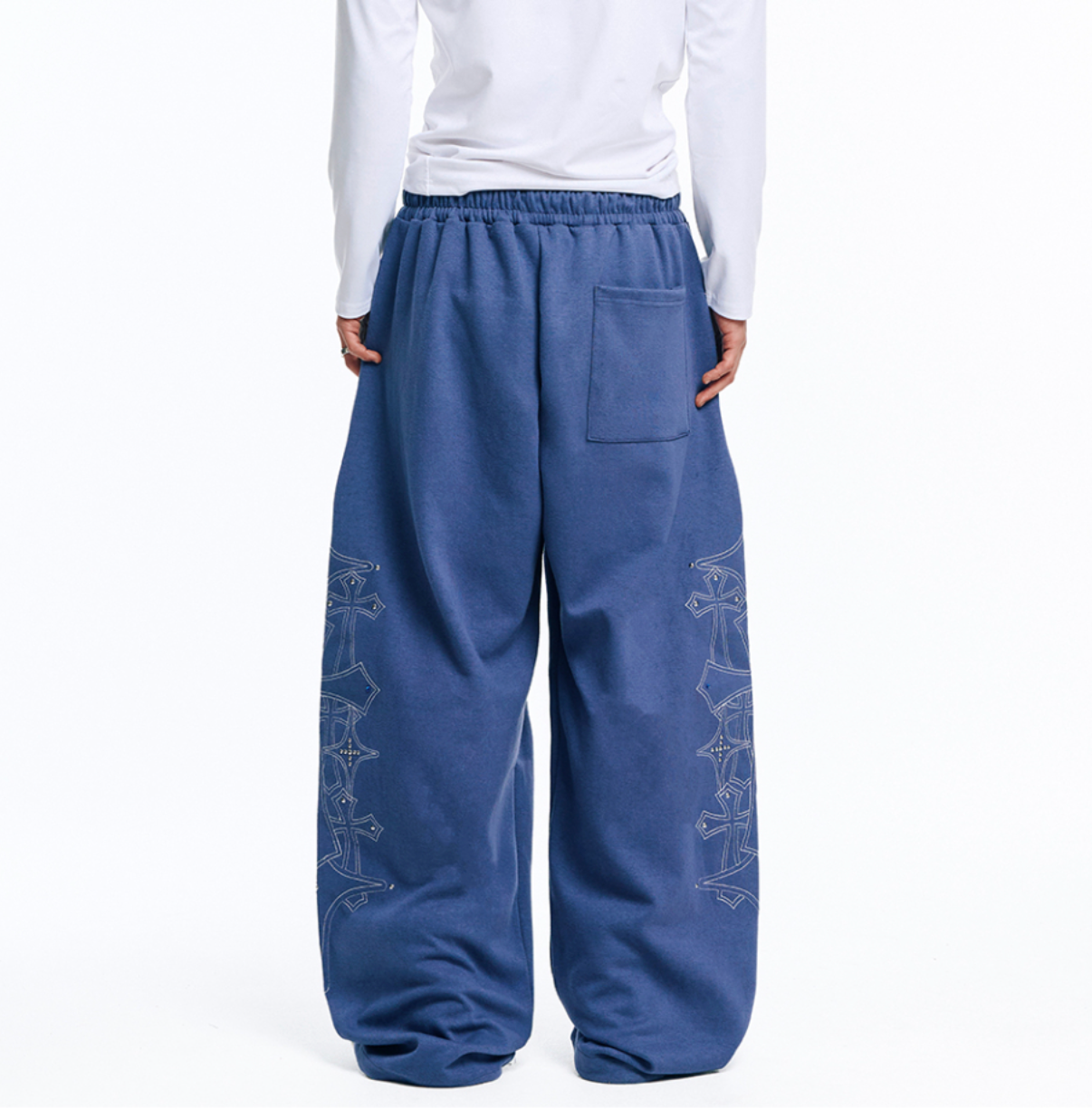 🇰🇷 韓國EASY NO EASY 十字架 水晶 刺繡 寬褲