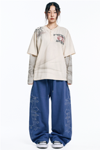 🇰🇷 韓國EASY NO EASY 十字架 水晶 刺繡 寬褲