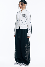 🇰🇷 韓國EASY NO EASY 十字架 水晶 刺繡 寬褲